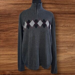 Mexx Gray Argyle Men's 1/4 Zip Sweater Size L